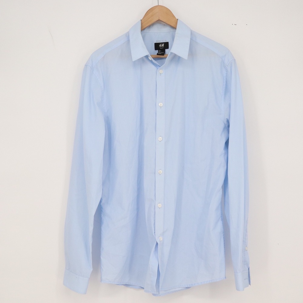 H&M Shirt Mens L Slim Fit Easy Iron Light Blue Button-down Excellent